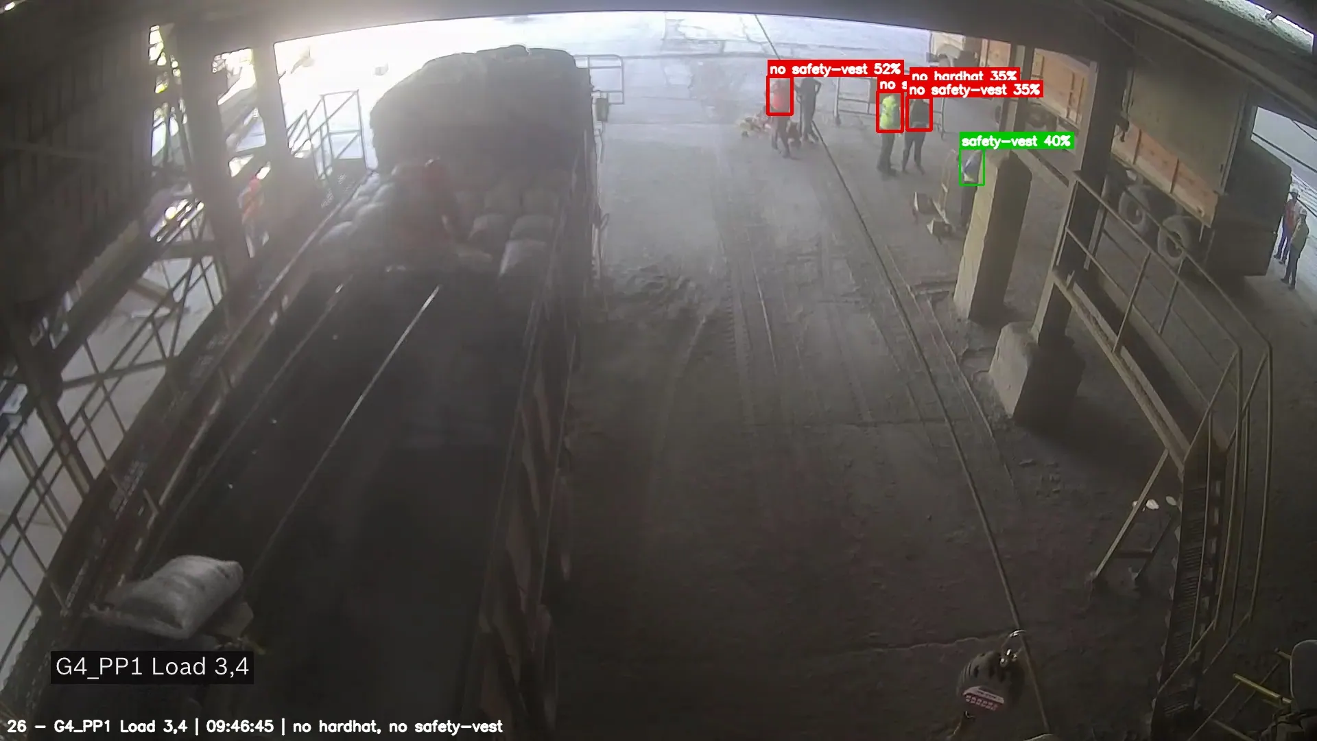 AURA detection in a packing plant — worker without hard hat or vest, daytime