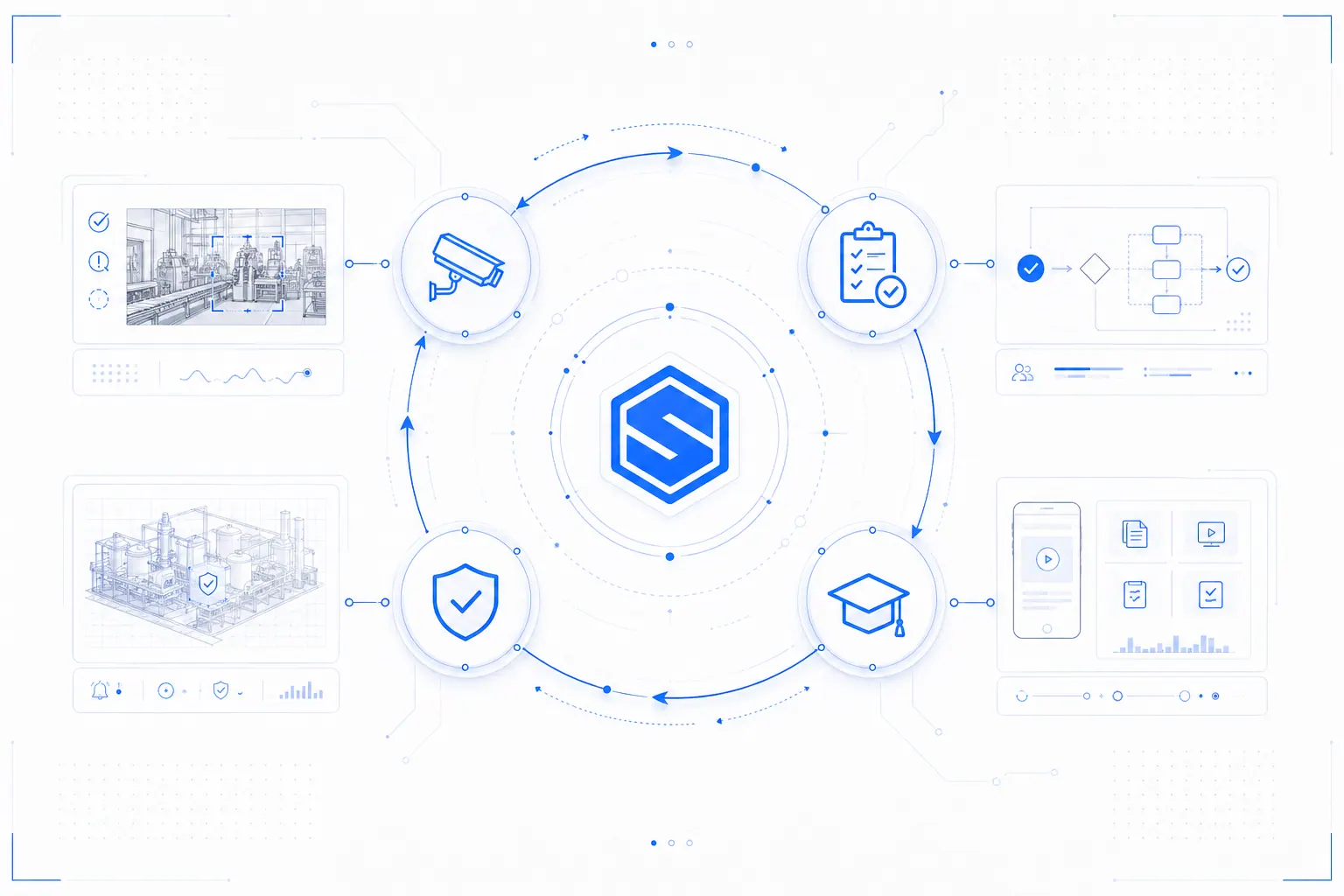 AURA loop visual with detection, action, learning, and prevention nodes orbiting the SAFVR engine
